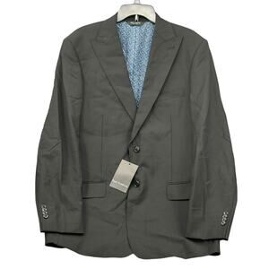 Paul Fredrick Suit Jacket Men 42L Black Bengaline Peak Lapel‎ Wool Stretch NWT